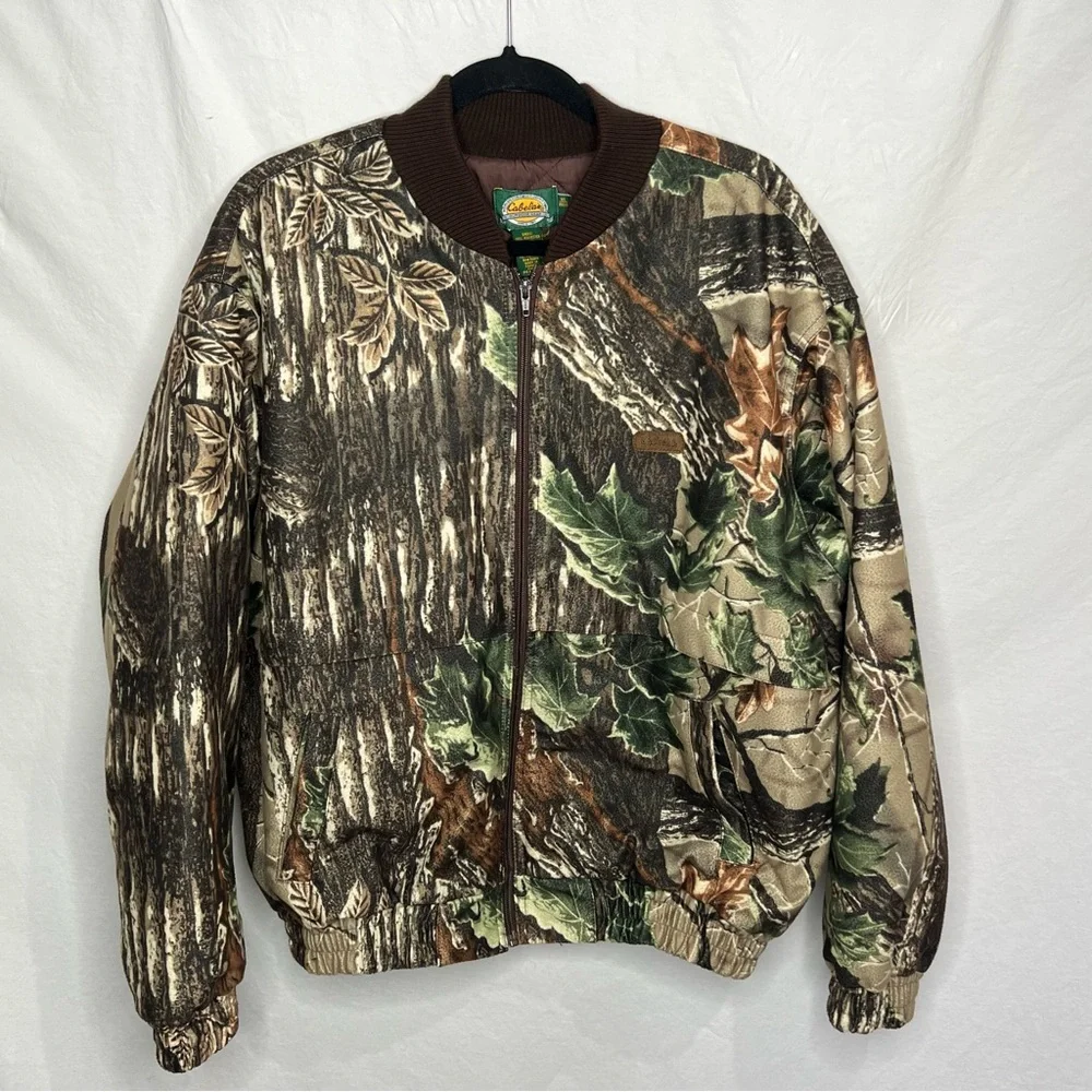 Cabelas Camo Bomber Jacket Men’s Sz XL Quilt Lined Thinsulate Camouflage Hunting